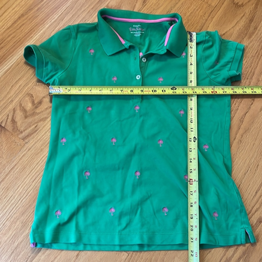 Lilly Pulitzer chic fit palm tree embroidered s/s green polo shirt size M - Picture 4 of 8